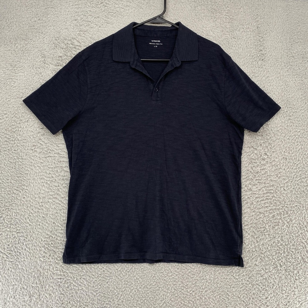 Vince Polo Shirt‎ Mens Large Black Slub Cotton Jersey Lightweight Henley T-Shirt